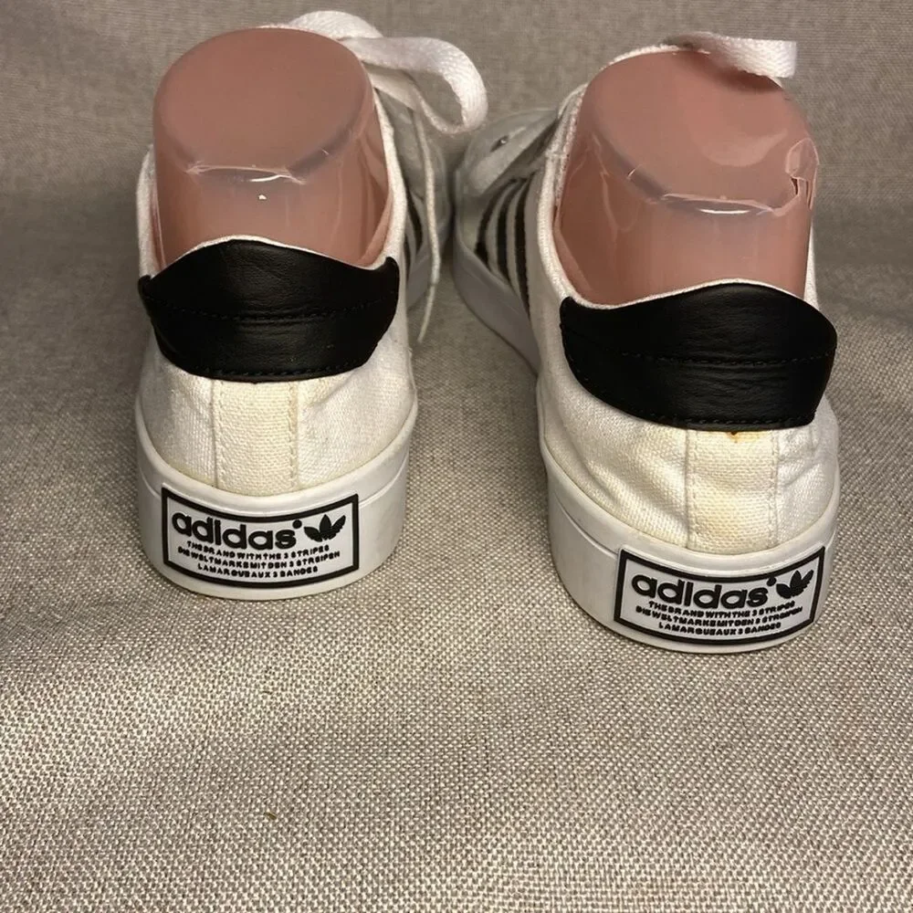 Adidas Women's White and Black Striped Sneakers. Size 6.